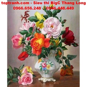 Tranh thêu bình hoa khoe sắc